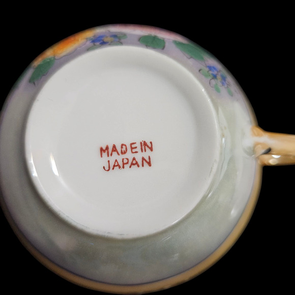 Vintage Made in Japan Peach Lustre Floral Teacup & Saucer Set of 3 - Picture 7 of 7